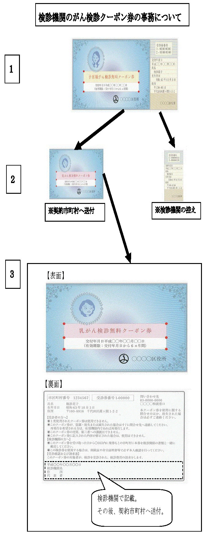 クーポン券を使用した検診受診の流れの図 2